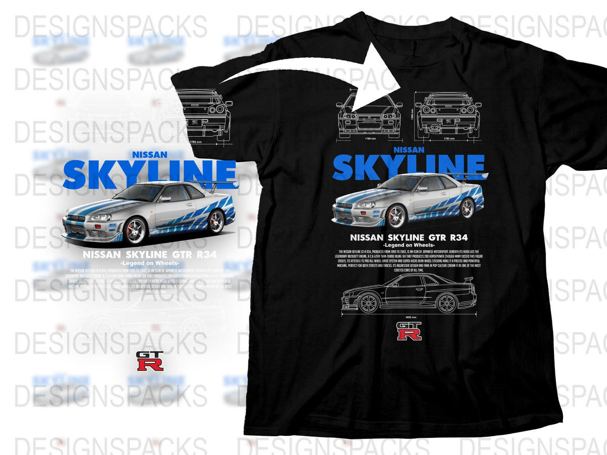 Nissan Skyline GTR R34 T-Shirt, Car Enthusiast Graphic Tee, Automotive Fan Apparel, Unique Gift Idea