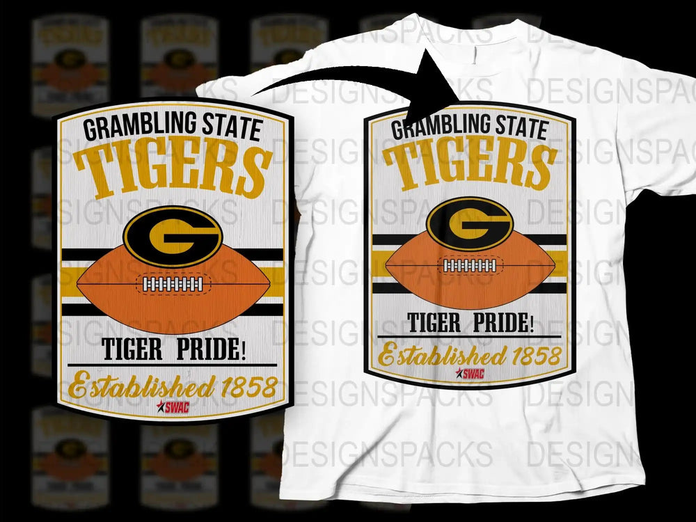 Grambling State Tigers Football Pride T-Shirt, Vintage College Apparel, Established 1858 Memorabilia