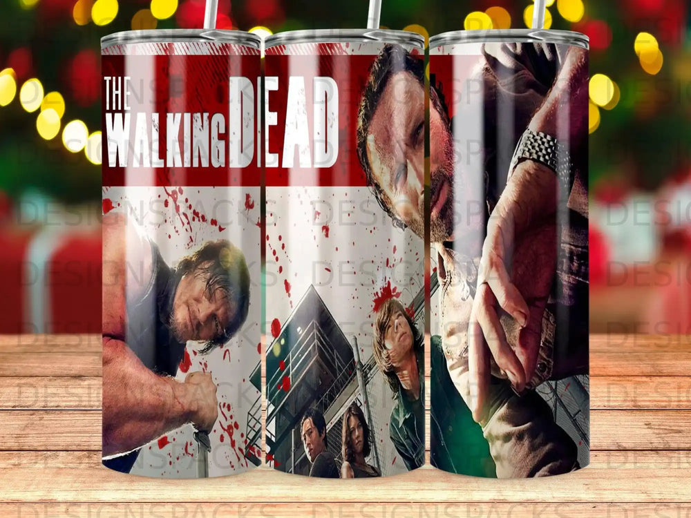 The Walking Dead logo with characters on a tumbler.