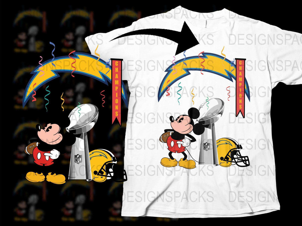 Vintage Mickey Mouse NFL T-Shirt, Retro Los Angeles Chargers Graphic Tee, Fun Cartoon Character Apparel, Sports Fan Gift