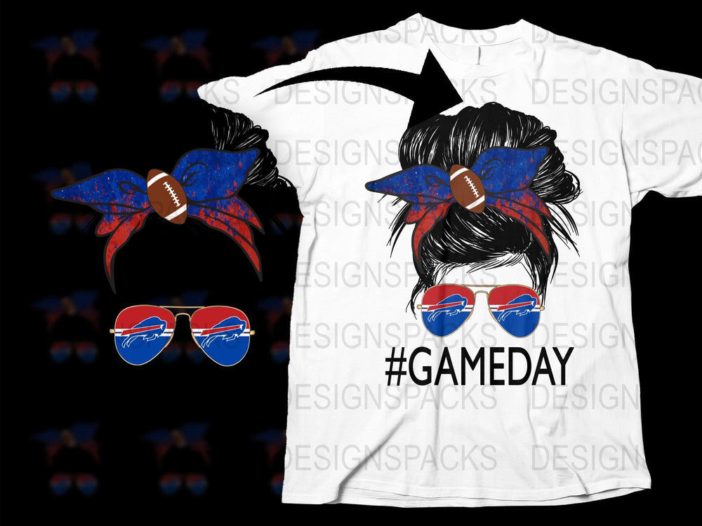 Game Day T-Shirt Women's Football Graphic Tee, Sports Sunglasses and Bow Set, Casual Event Apparel