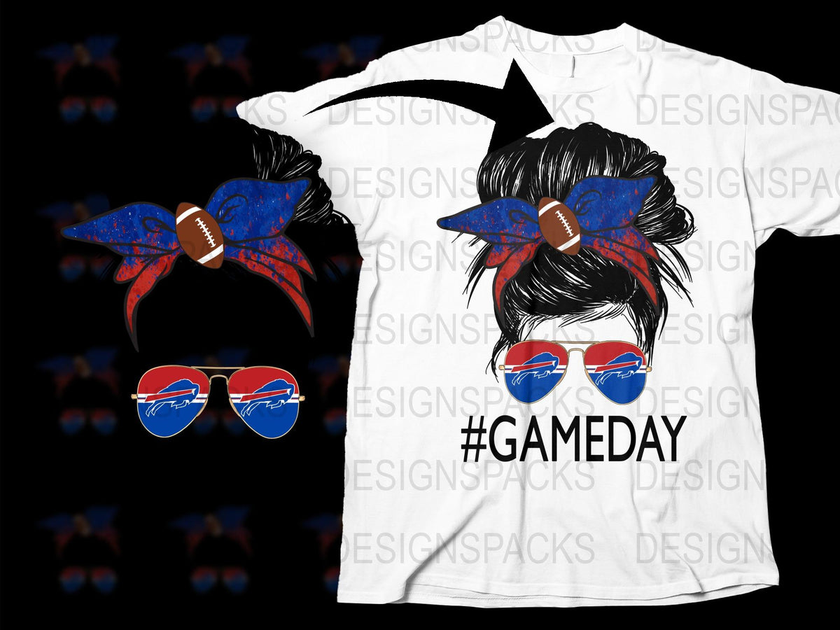 Game Day T-Shirt Women's Football Graphic Tee, Sports Sunglasses and Bow Set, Casual Event Apparel