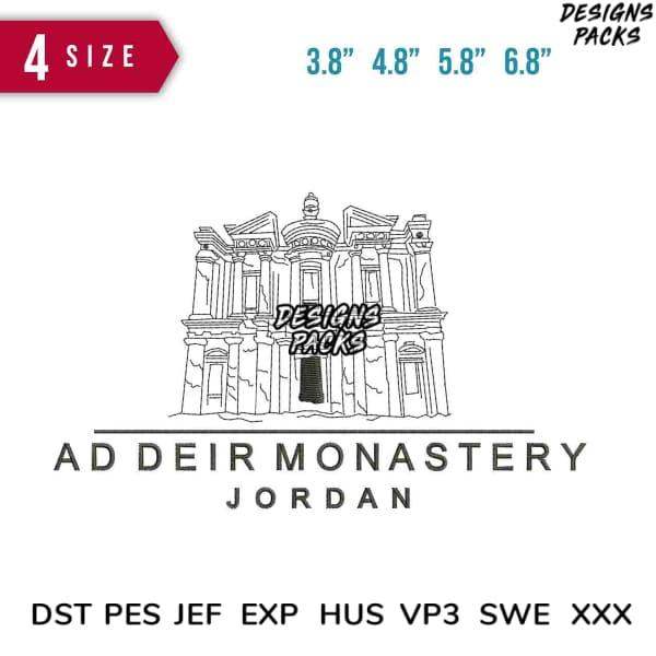 Ad Deir Monastery Jordan embroidery design in 4 sizes, DST PES JEF formats for instant download