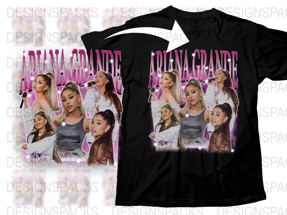 Ariana Grande Inspired Graphic T-Shirt, Pop Music Fan Merch, Multiple Poses, Black Tee, Gift for Teens