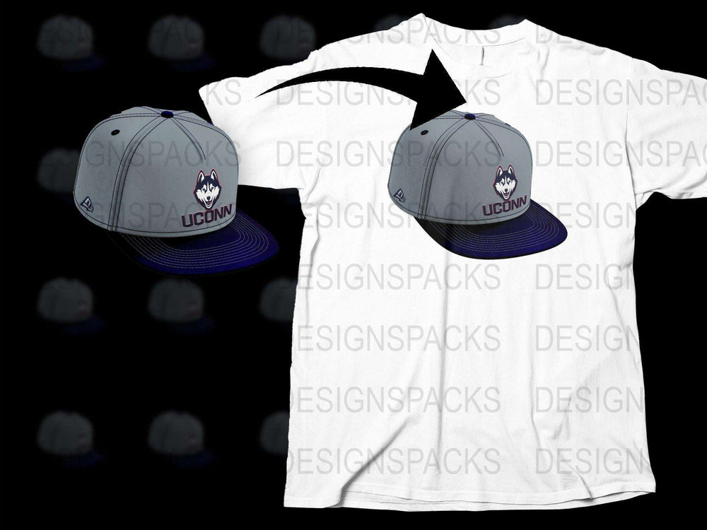 UCONN Huskies Cap and T-Shirt Set, College Sports Gear, Fan Merchandise, Unisex Baseball Cap, Casual Wear White Tee