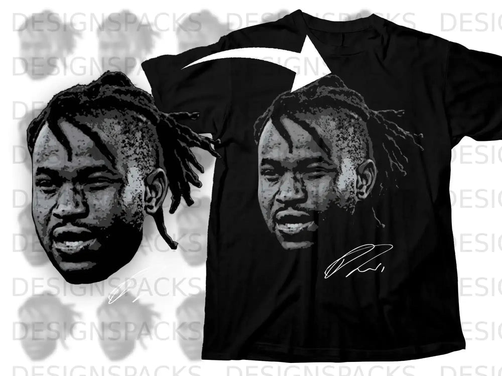 Detailed Portrait Design on Black T-Shirt for Sale