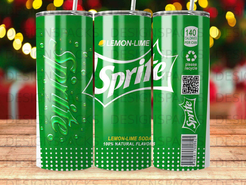 Green Sprite can with lemon-lime soda, 140 calories, and recycling symbol.