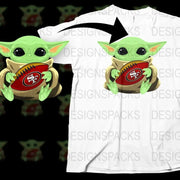 Baby Yoda holding SF 49ers football, print-ready design for t-shirts, DTF DTG SVG PNG