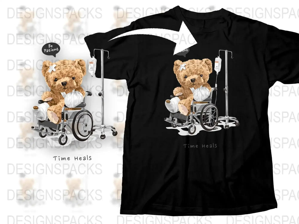 Adorable Bear in Wheelchair Time Heals Png Digital Download