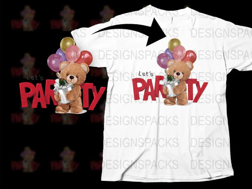 Adorable Bear with Balloons Let's Party Png Digital Download
