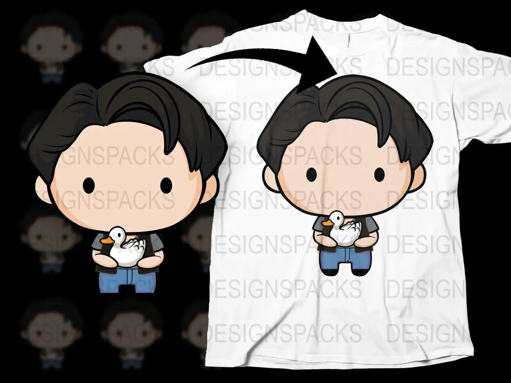 Adorable Chibi Keanu Reeves Holding Duck Png Digital Download