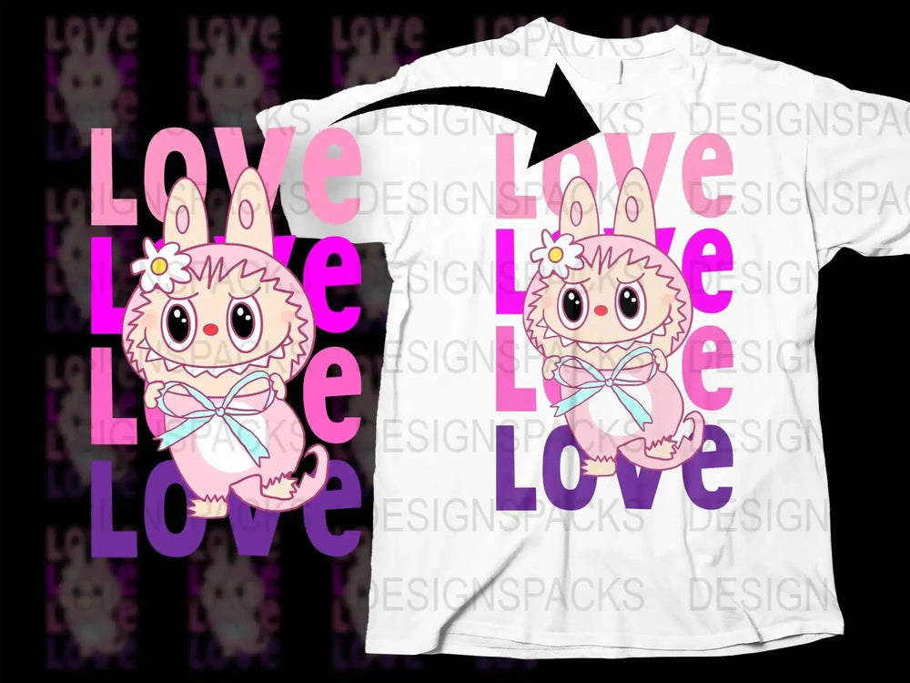 Adorable Creami Rabbit Valentine Love Graphic Png Digital Download