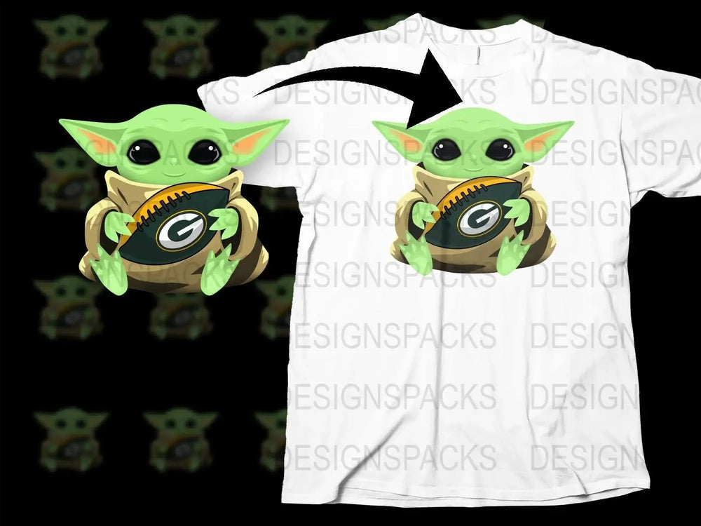 Adorable Green Baby Holding NFL Football Png Digital Download
