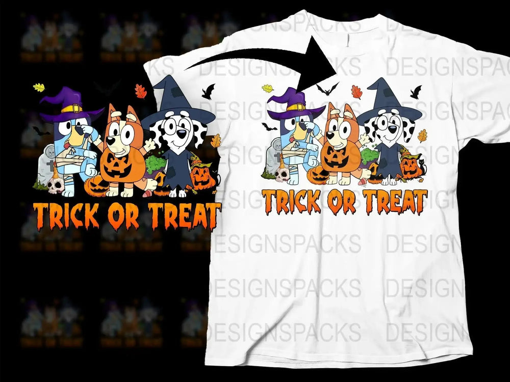 Adorable Halloween Trick Or Treat Bluey Family Png Digital Download