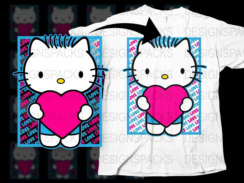Adorable Hello Kitty Holding Heart Valentine Png Digital Download