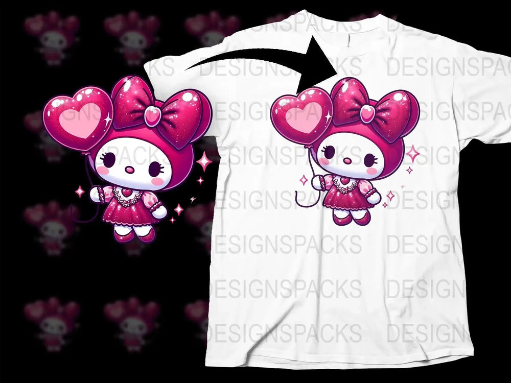 Adorable My Melody Holding Heart Balloon Valentine Png Digital Download