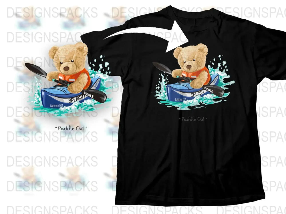 Adorable Teddy Bear Paddle Out Summer Adventure Png Digital Download