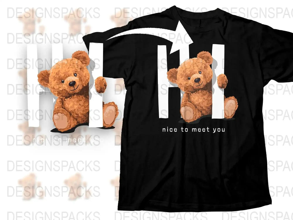 Adorable Teddy Bear Peeking Design Png Digital Download