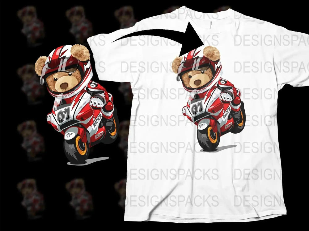 Adorable Teddy Bear Racer Motorcycle Graphic Png Digital Download