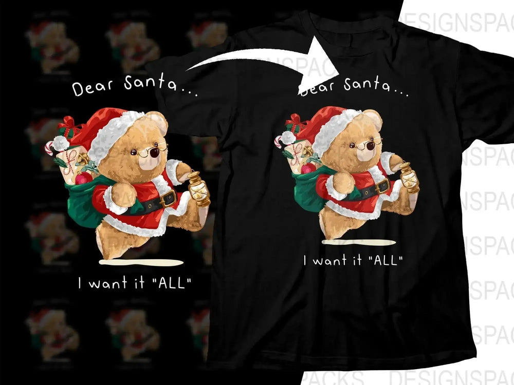 Adorable Teddy Bear Santa Claus Running Christmas Png Digital Download