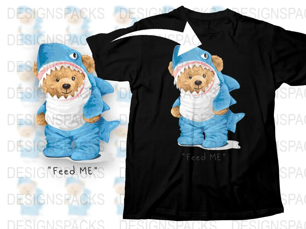 Adorable Teddy Bear Shark Costume Feed ME Png Digital Download