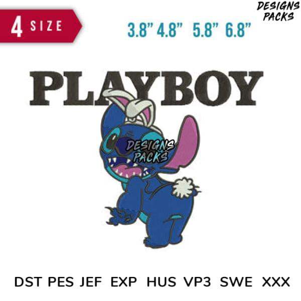 Stitch character in Playboy bunny costume, embroidery design in 4 sizes, DST PES JEF formats