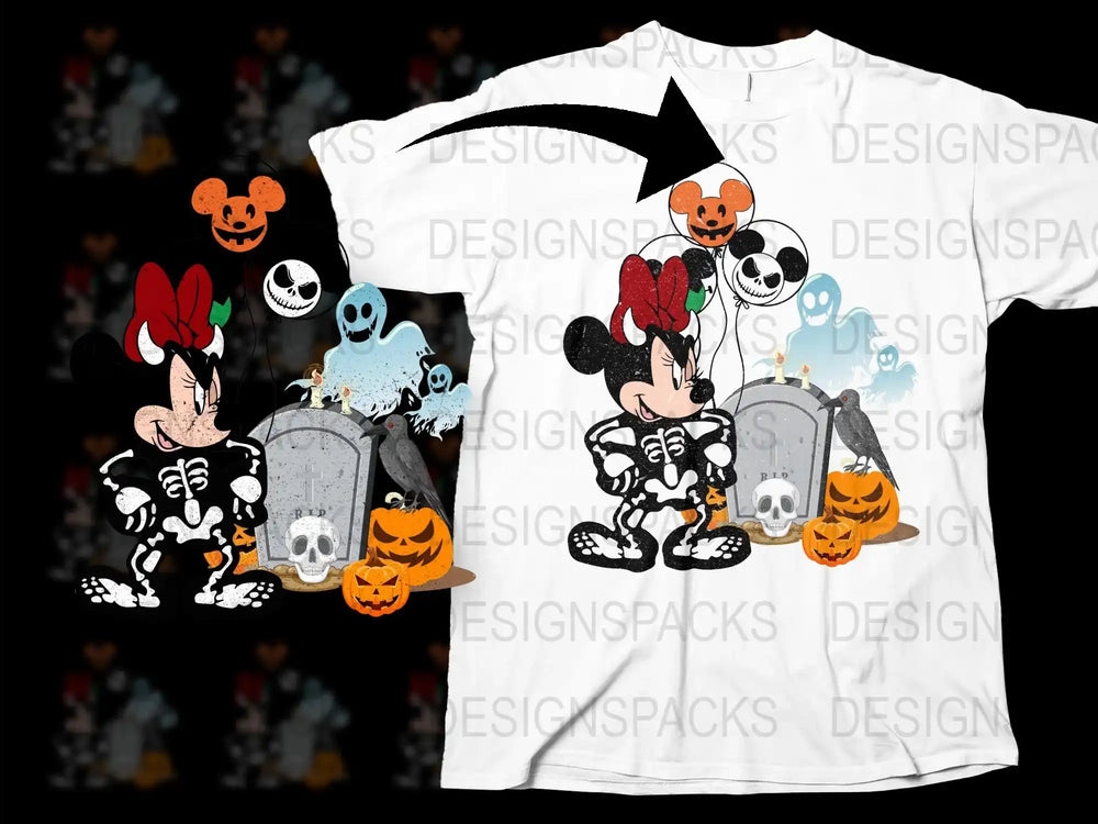 Halloween Disney T-Shirt, Mickey Minnie Skeleton Graphic Tee, Cute Fall Family Matching Shirts