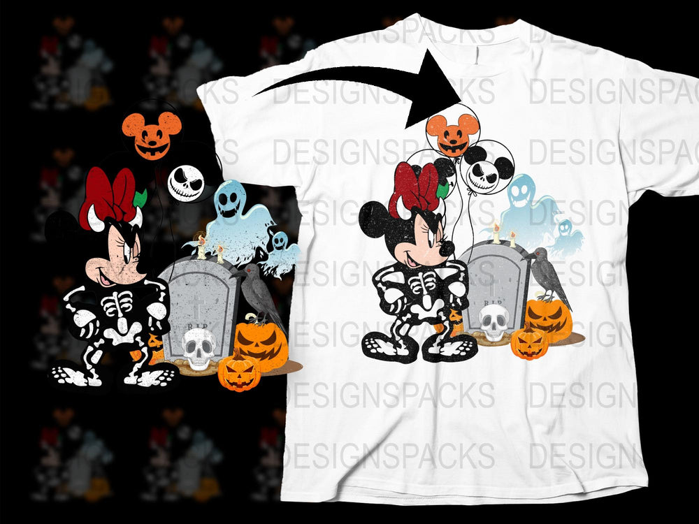 Halloween Disney T-Shirt, Mickey Minnie Skeleton Graphic Tee, Cute Fall Family Matching Shirts