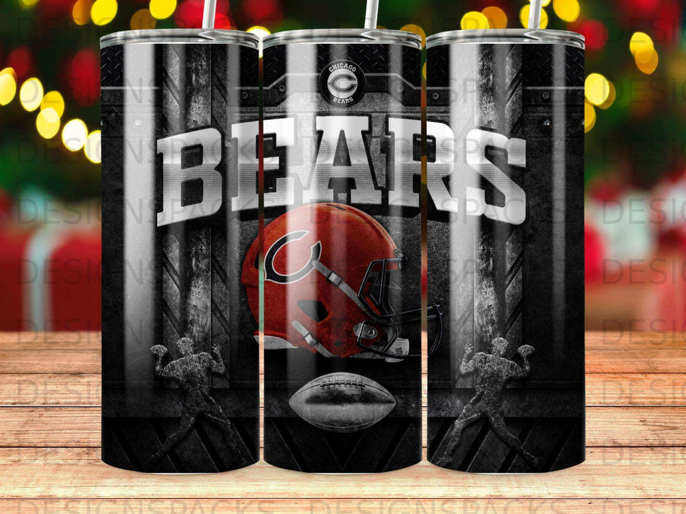 Chicago Bears helmet and football design on a black tumbler.