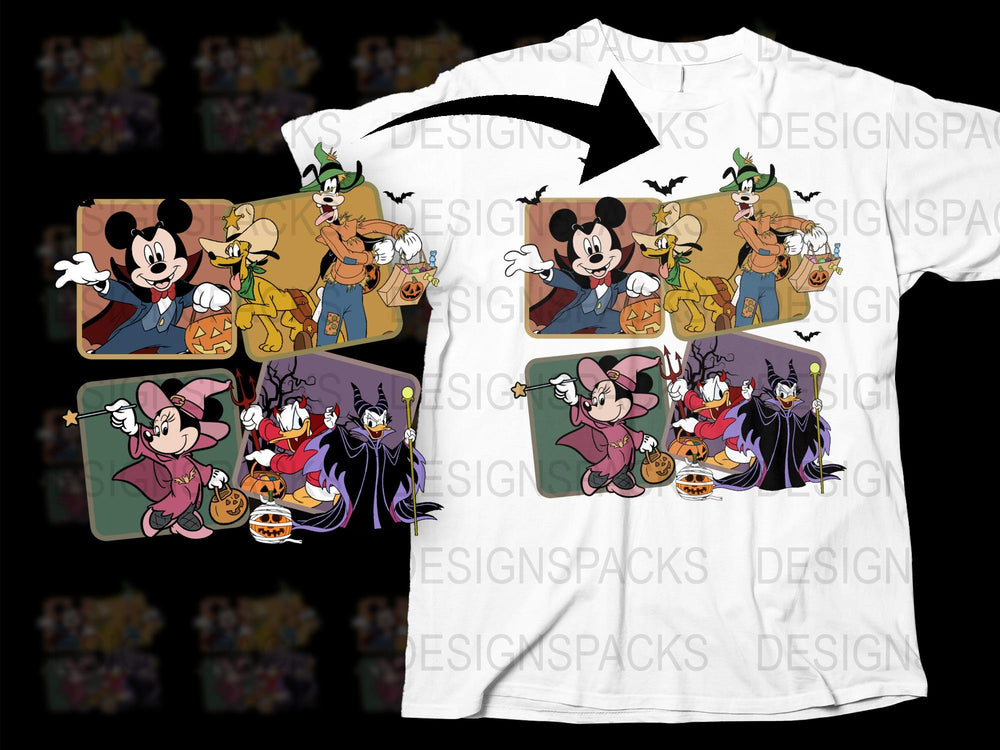 Disney Halloween T-Shirt, Mickey Mouse and Friends, Cartoon Graphic Tee, Unisex Adult and Kids Sizes