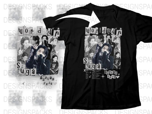 K-Pop Inspired Suga Graphic T-Shirt, Trendy Music Pop Culture Tee, Unique All-Over Print Design Fan Shirt