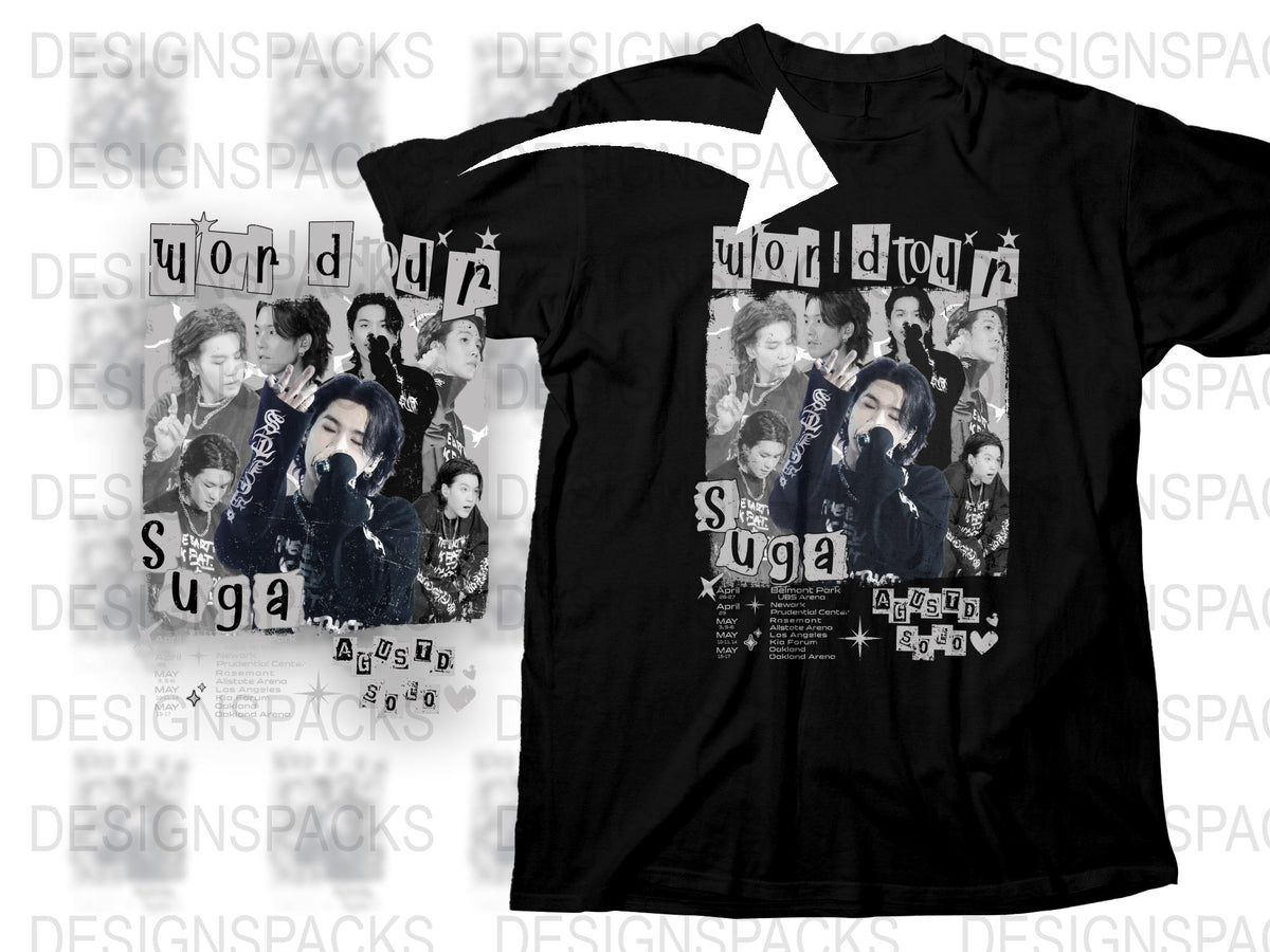 K-Pop Inspired Suga Graphic T-Shirt, Trendy Music Pop Culture Tee, Unique All-Over Print Design Fan Shirt