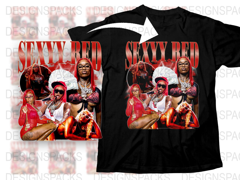 Black T-Shirt with Red Graphic Design, Trendy Urban Streetwear, Bold Fashion Top