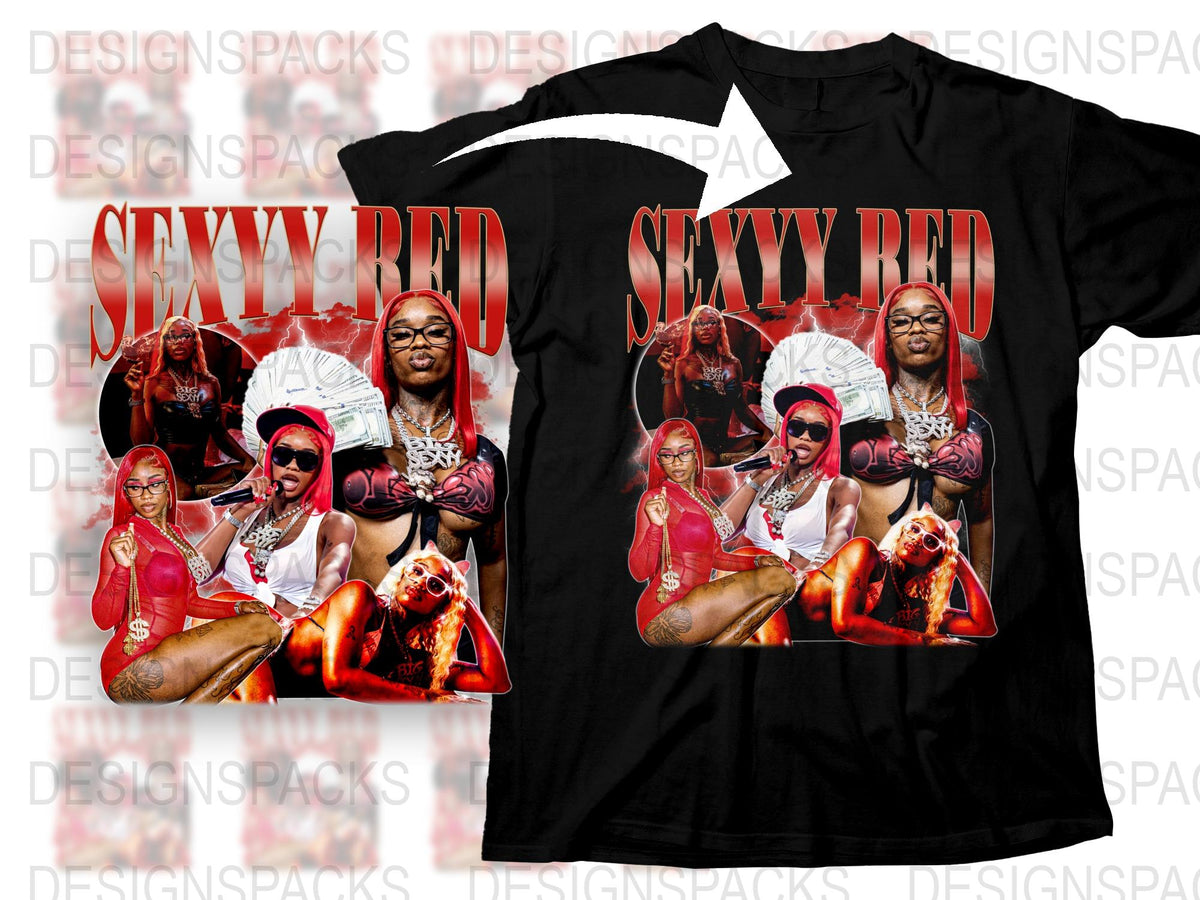 Black T-Shirt with Red Graphic Design, Trendy Urban Streetwear, Bold Fashion Top