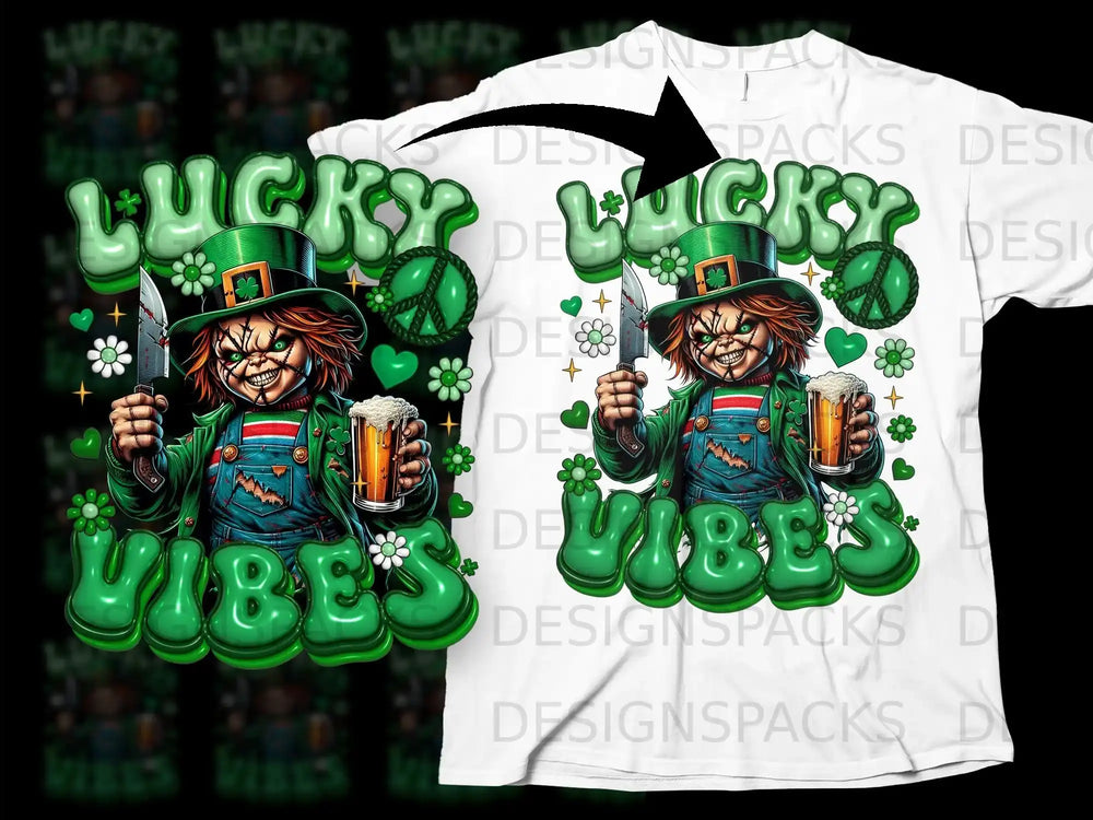 Lucky Vibes Chucky Leprechaun Knife Beer Hearts Shamrocks product type