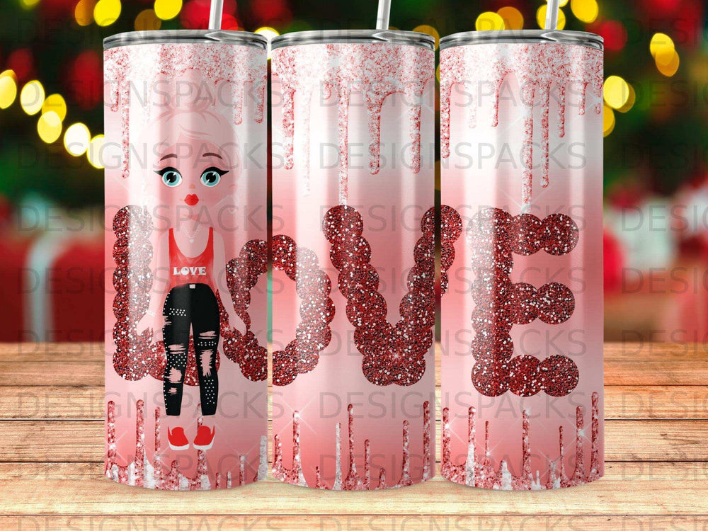 Red Glitter Drip Pink Background Love Girl Tumbler product type