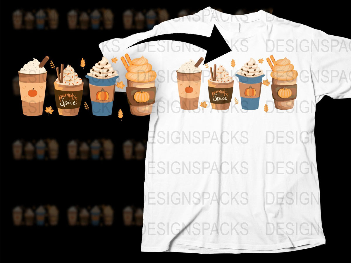 Pumpkin Spice Latte T-Shirt, Fall Coffee Drink Graphic Tee, Autumn Beverage Design, Casual Shirt