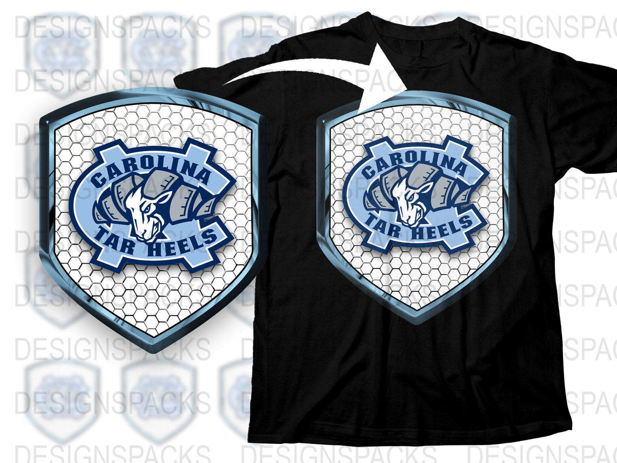 Carolina Tar Heels Logo T-Shirt, Black Sports Team Tee, Honeycomb Pattern, Fan Apparel