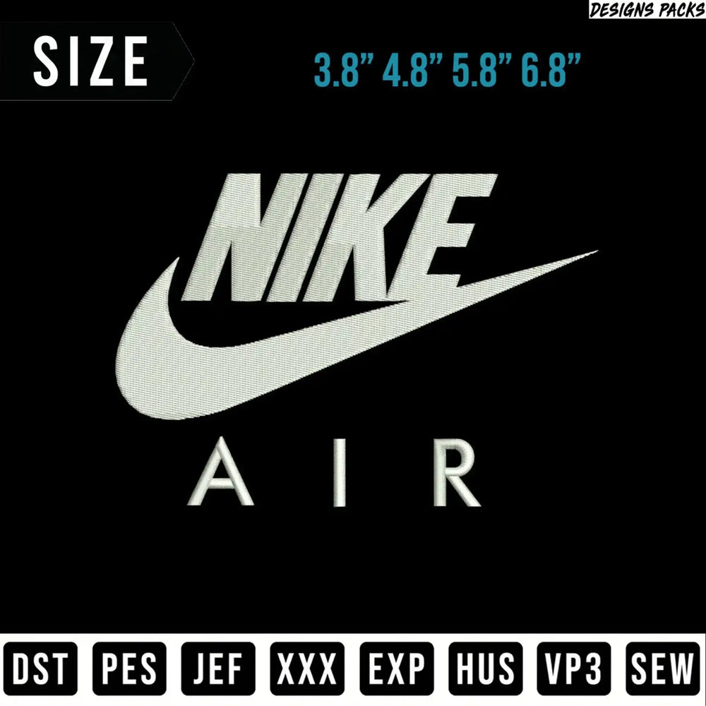 Nike Air logo with size options and file formats.