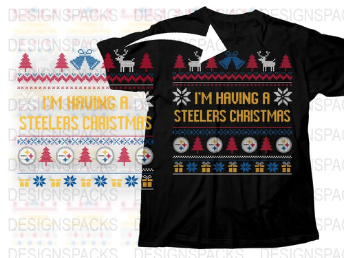 Pittsburgh Steelers Christmas T-Shirt, Festive Holiday Graphic Tee, Fan Apparel Gift, Unisex Black T-Shirt
