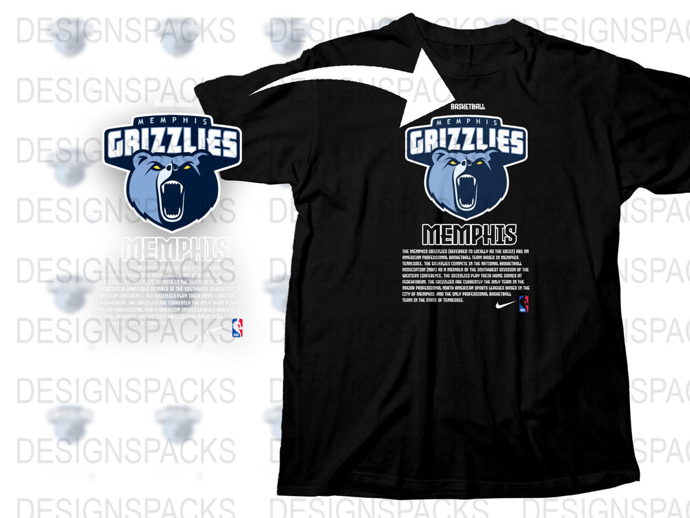 Memphis Grizzlies NBA Basketball Team Logo Black T-Shirt, Sports Fan Apparel, Unisex Adult Clothing