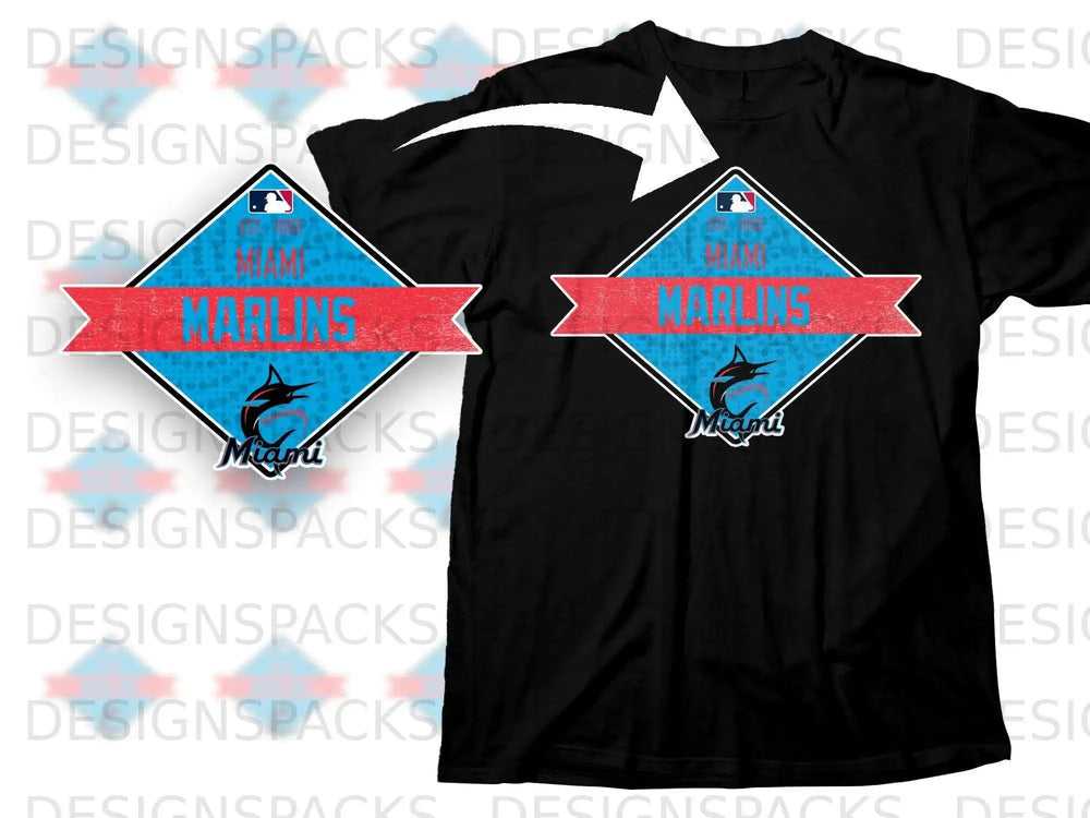 Miami Marlins Diamond Emblem Design T-Shirt