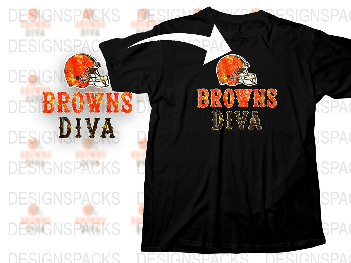 Browns Diva T-Shirt, Women’s Football Fan Gear, Cleveland Sports Apparel, Orange Glitter Helmet Design, Gift for Her