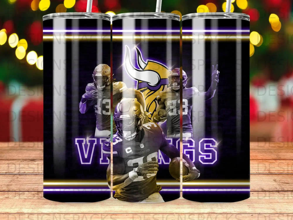 Minnesota Vikings player in purple jersey holding football.
