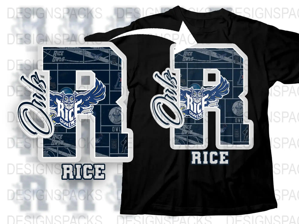 Rice University Owls T-Shirt, Blue and White Graphic Tee, College Sports Apparel, Casual Wear