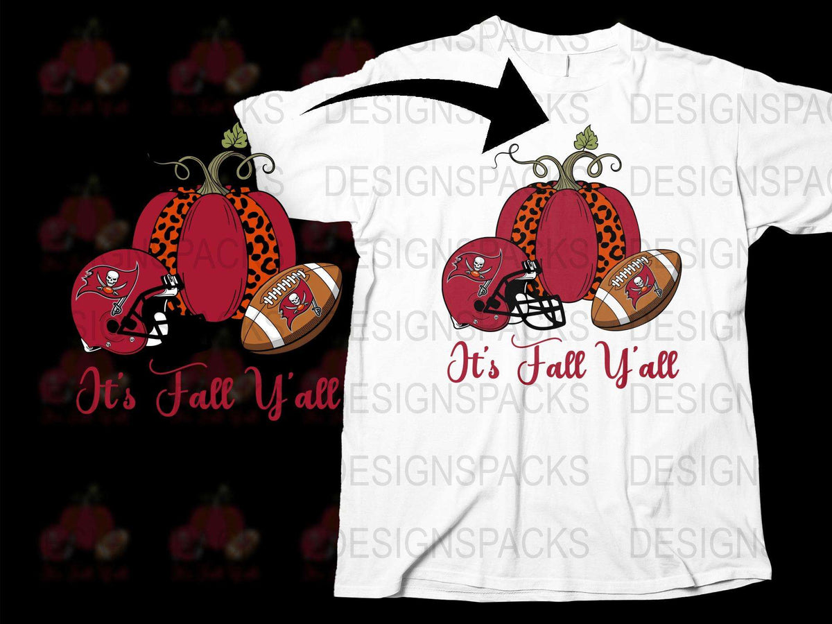 Fall Themed T-Shirt with Pumpkin and Football Design, 'It's Fall Y'all' Graphic Tee, Sports Autumn Fashion