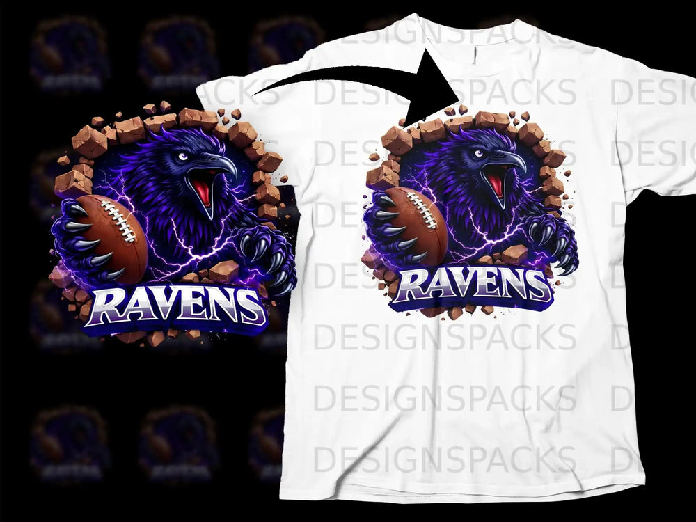 Ravens Breaking Through Design on White T-Shirt
