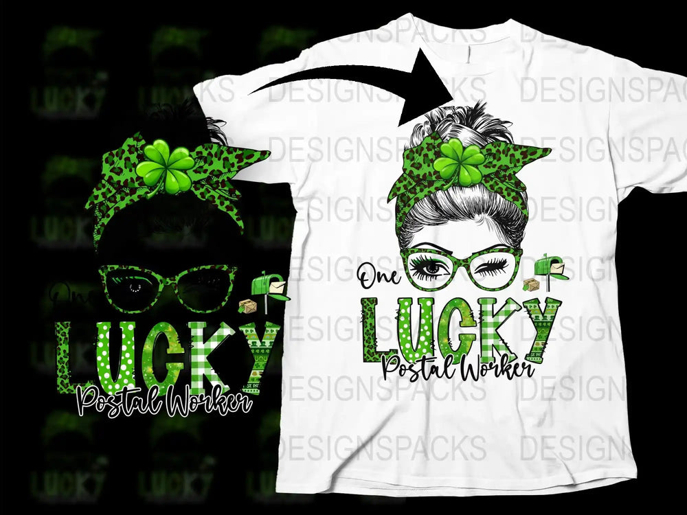 Lucky Postal Worker T-Shirt, St. Patrick's Day Shirt, Green Clover Print, Graphic Tee for Mail Carriers, Unisex Fashion Top