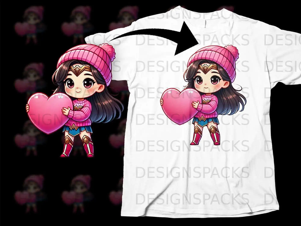 Cute Girl Holding Pink Heart Illustration T-Shirt