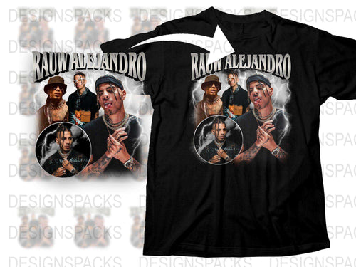 Rauw Alejandro Fan T-Shirt, Graphic Tee with Multiple Images, Hip Hop Style, Black Cotton Shirt, Music Lover Gift